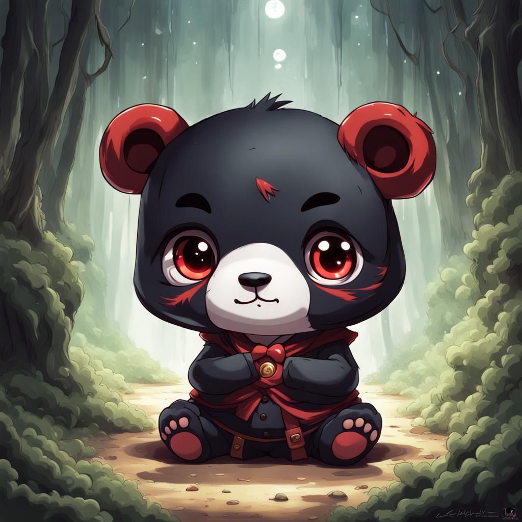 Sad Chibi Red Panda in Anime Style