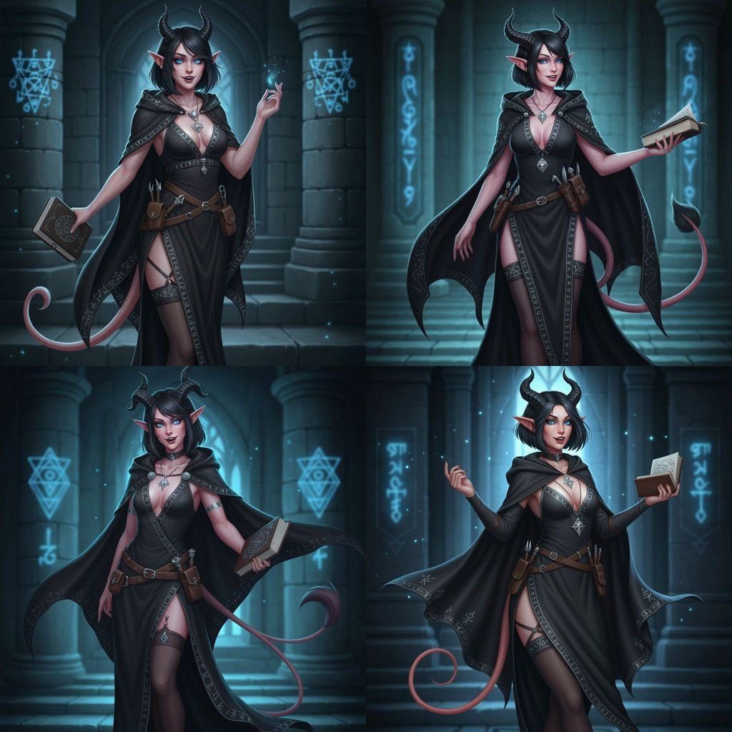 Slavic Tiefling Witch With Spellbook