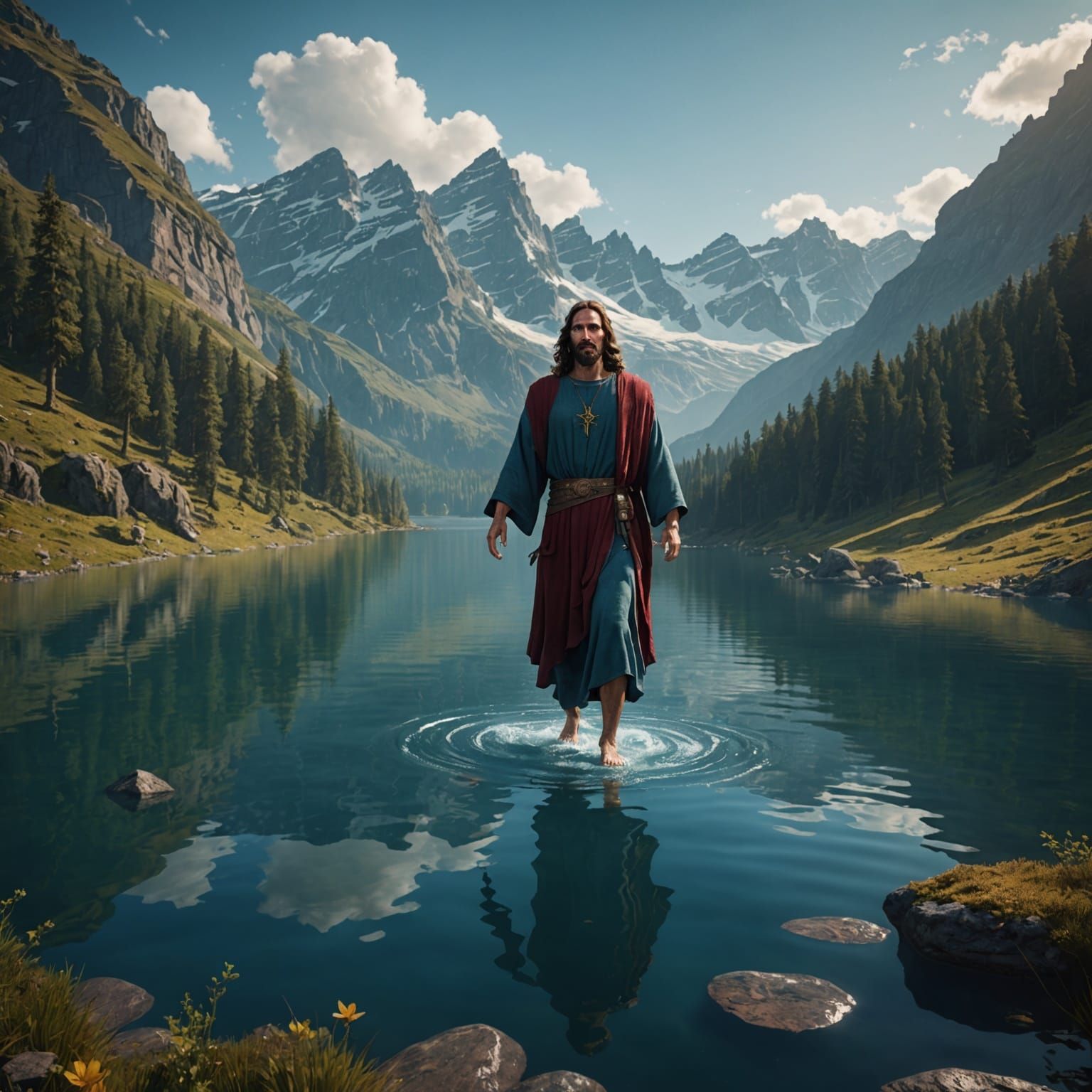 Jesus Walks on Water: Detailed Matte Painting