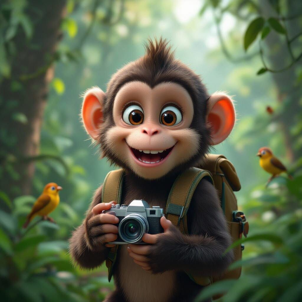 Monkey Vlogger in Jungle, Cinematic Style