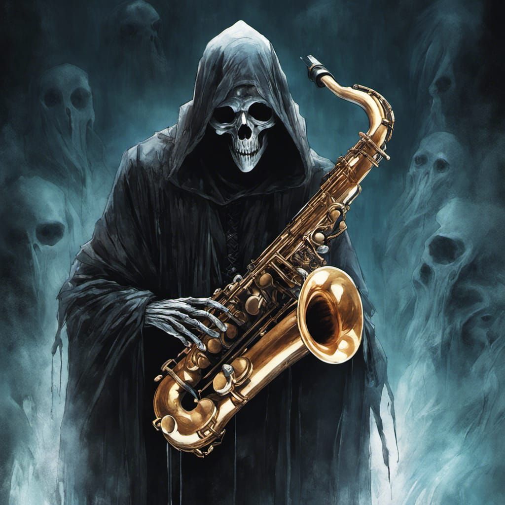Grim Reaper's Saxophone Serenade in Dark Fantasy Style