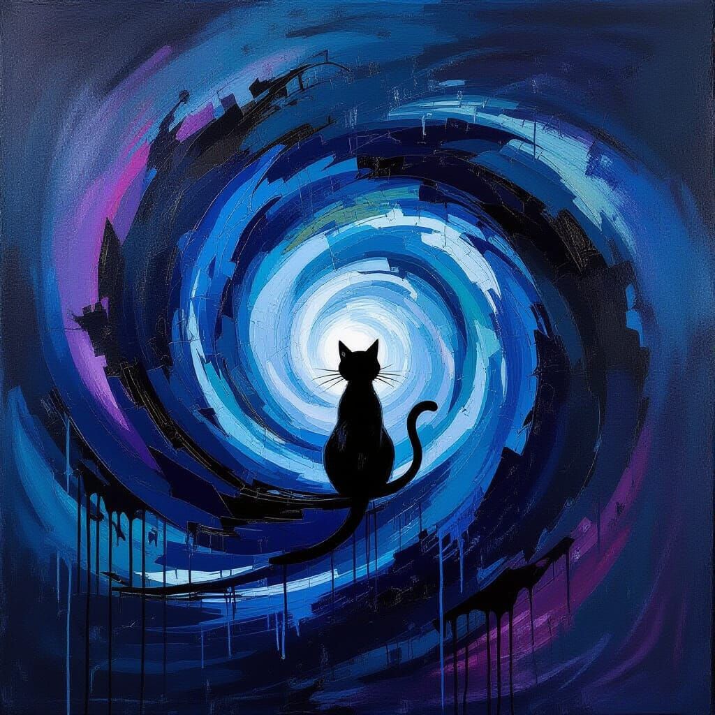 Spectral Cat in Abstract Horror, de Kooning Style