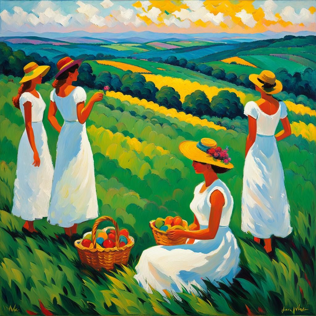 Elegant Picnic: An Expressionist Impasto Oil Painting