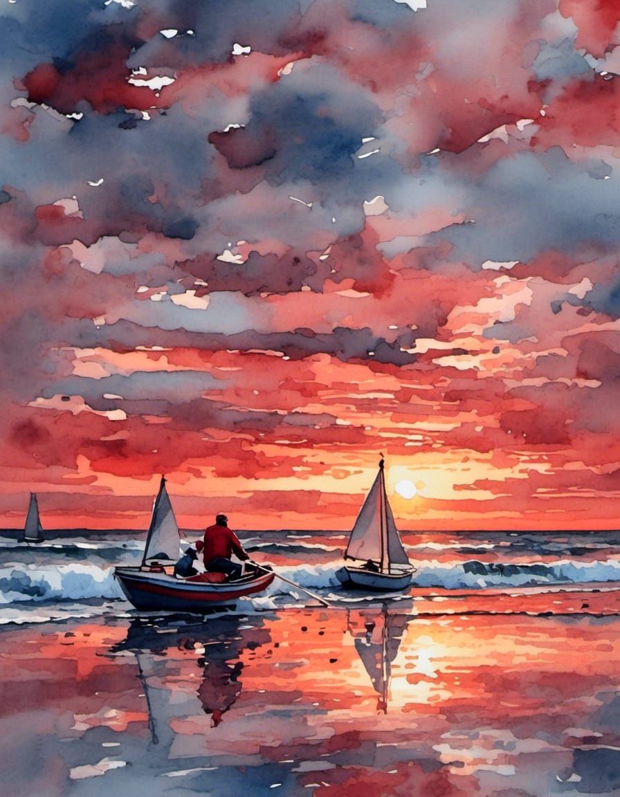 North Sea Sunset: Neo-Impressionist Seascape, Sylt