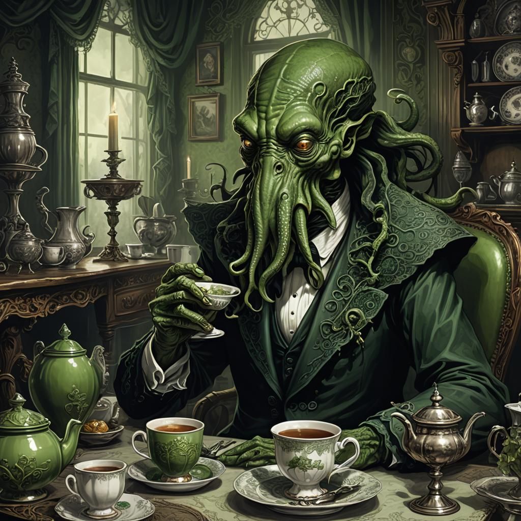Cthulhu Sipping Tea: A Dark Fantasy Portrait
