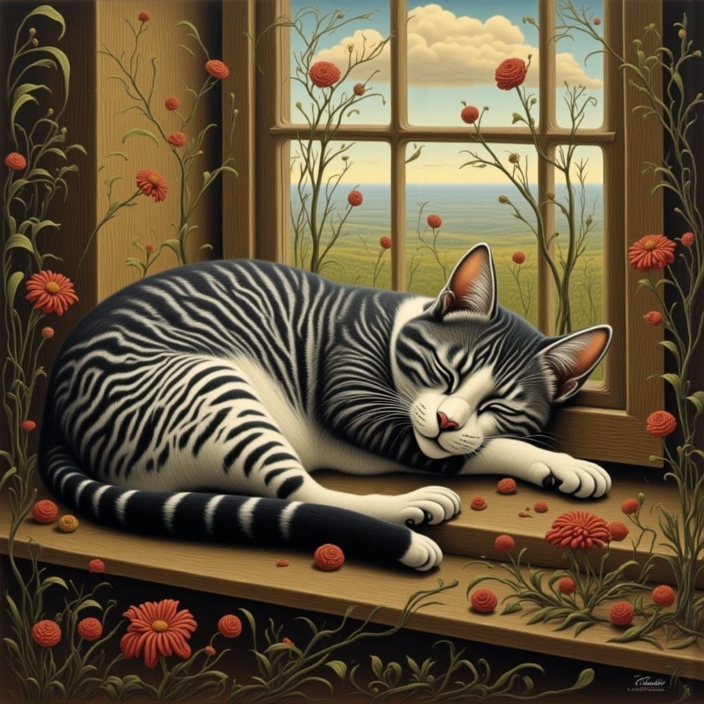 Cyberpunk Feline in Warm Window Sill