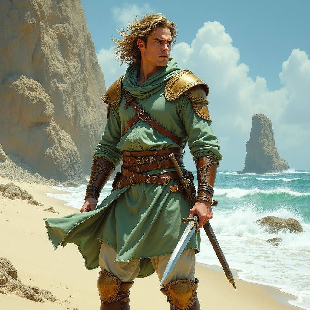 Rogue on Windswept Beach Ready to Strike