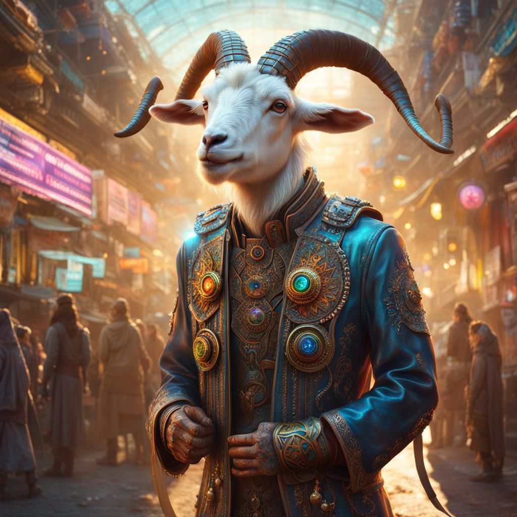 Futuristic Hippy Goat Selling LSD, Psychedelic Art
