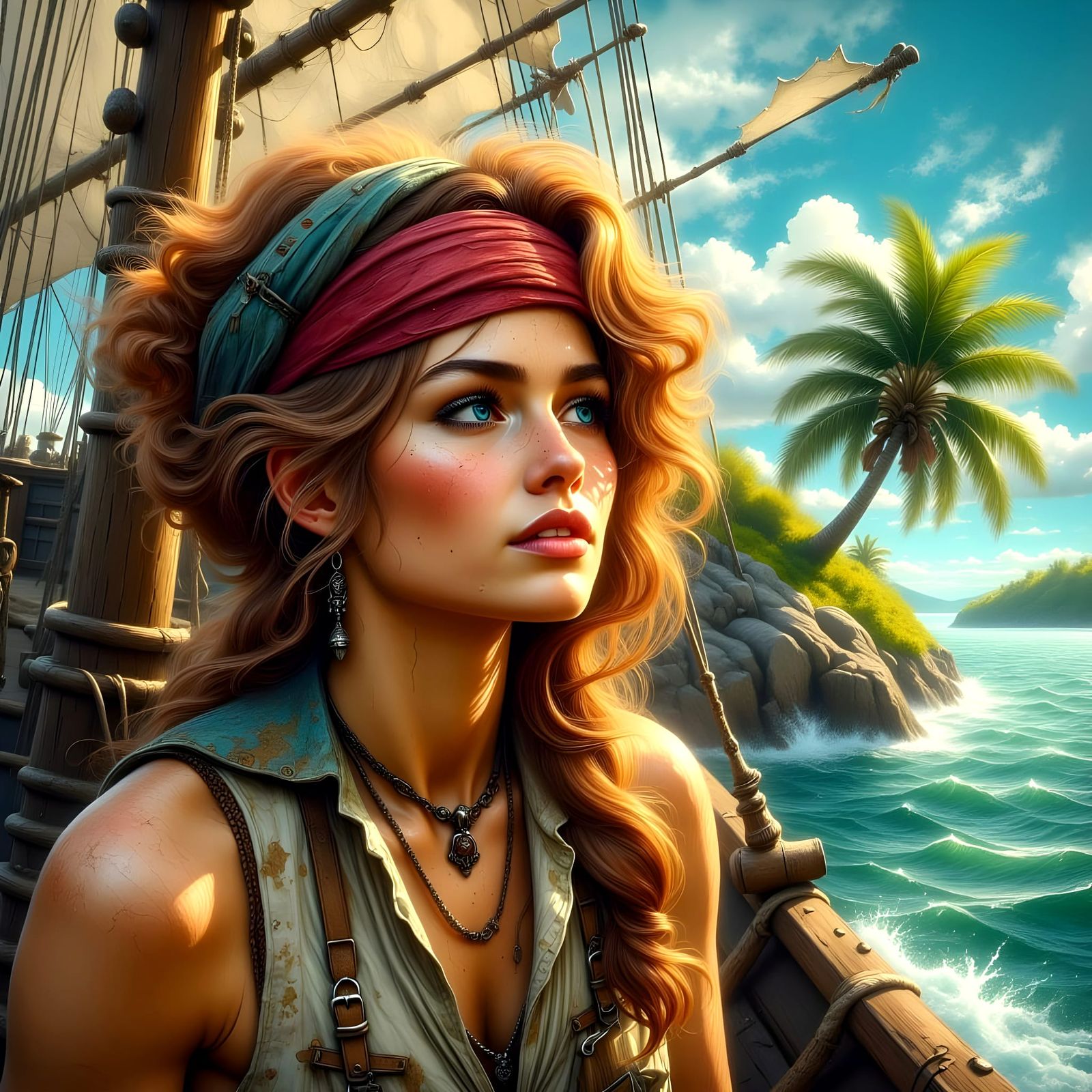 A Cabin Boy in Awe of a Feisty Pirate Maiden on a Tropical I...