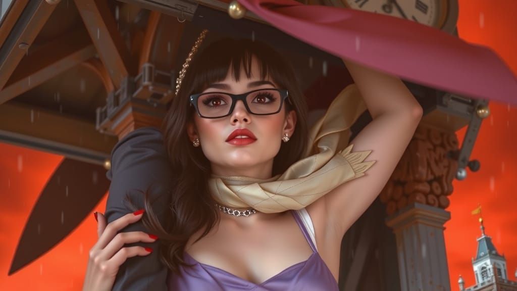 Flapper Villainess Embraces Lover: Photorealistic B&W Portra...