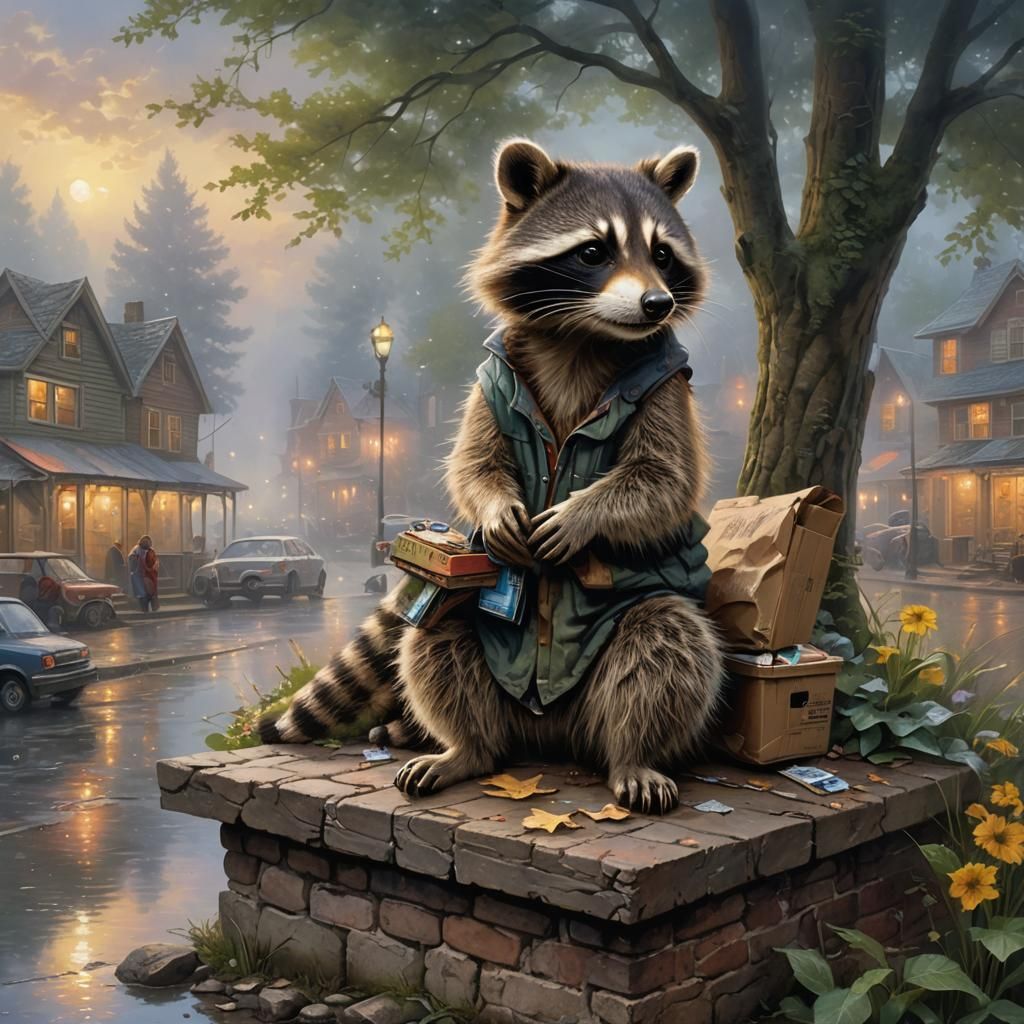 Homeless Raccoon in Ethereal Fantasy Style