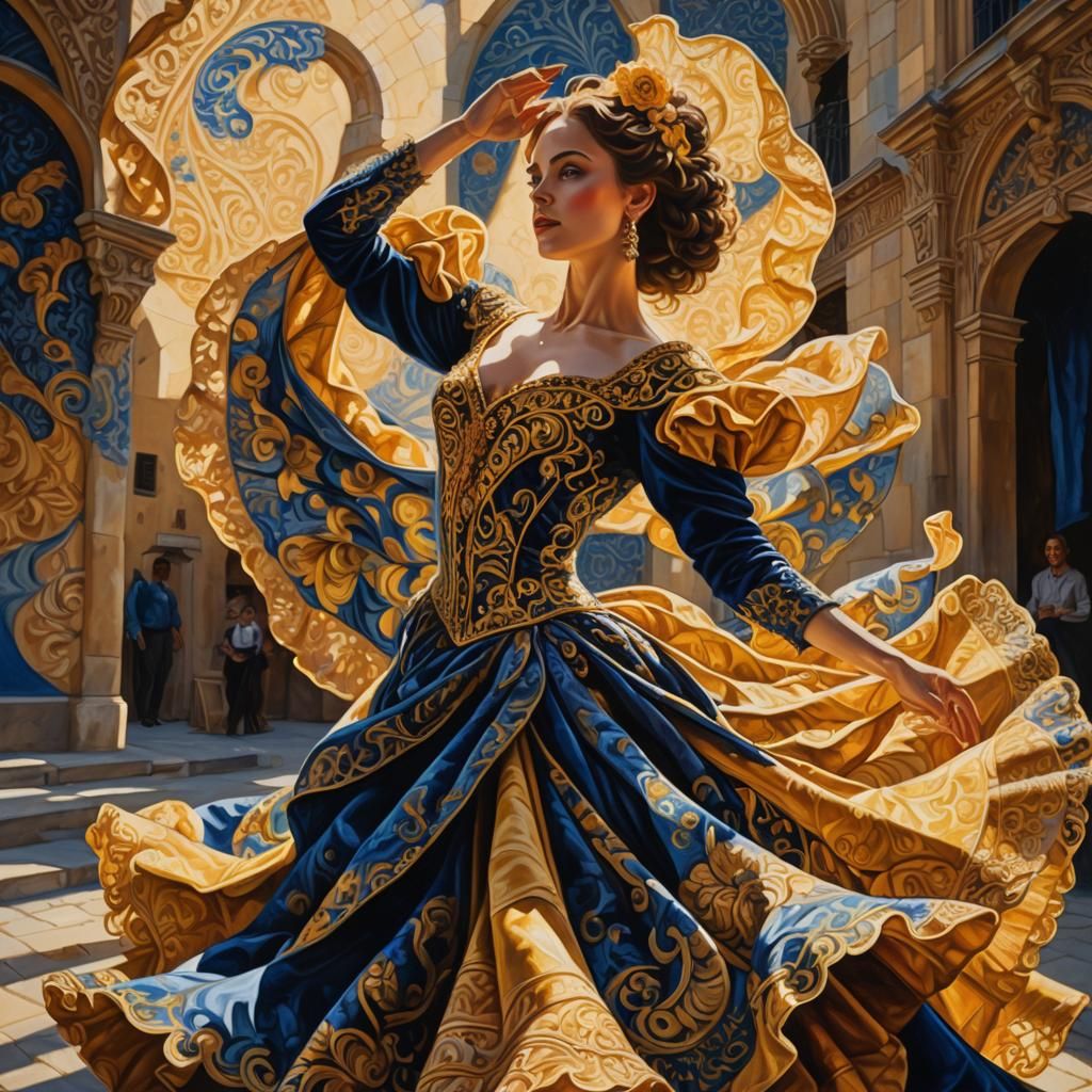 Spanish Dancer in Sunlight: A Vibrant Oil Painting
