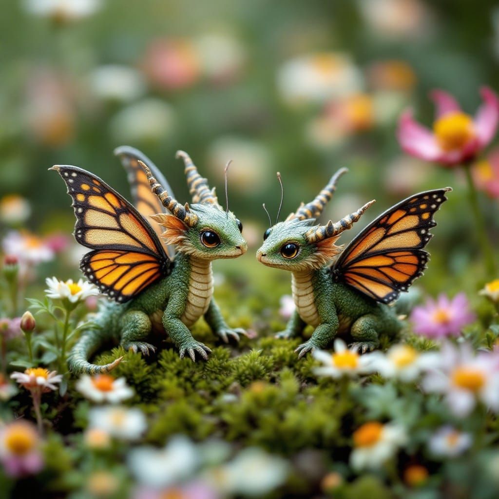 Delicate Faerie Dragons in Enchanted Garden Scenes