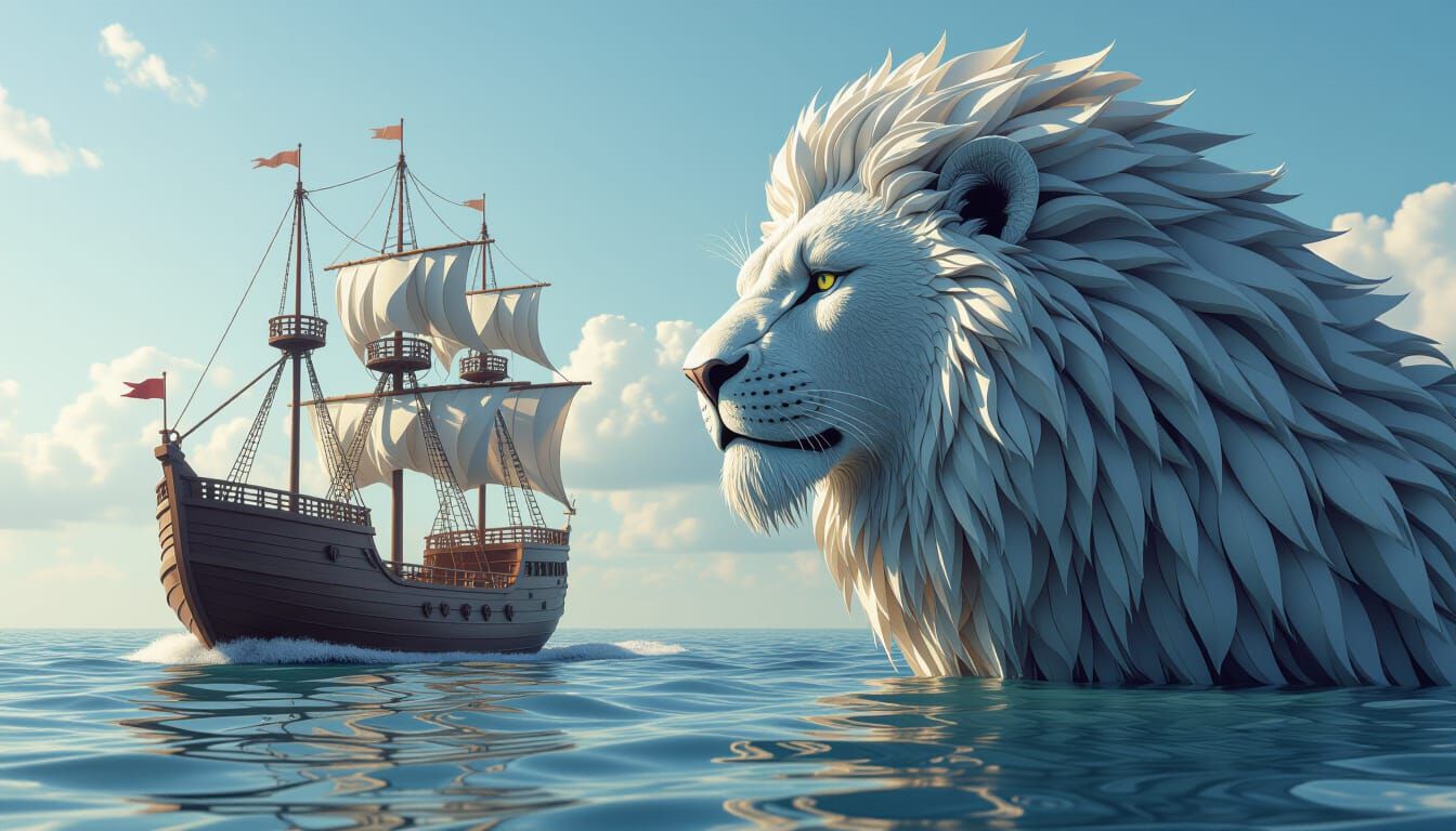 Detailed Chimera Watching Noah's Ark Departure