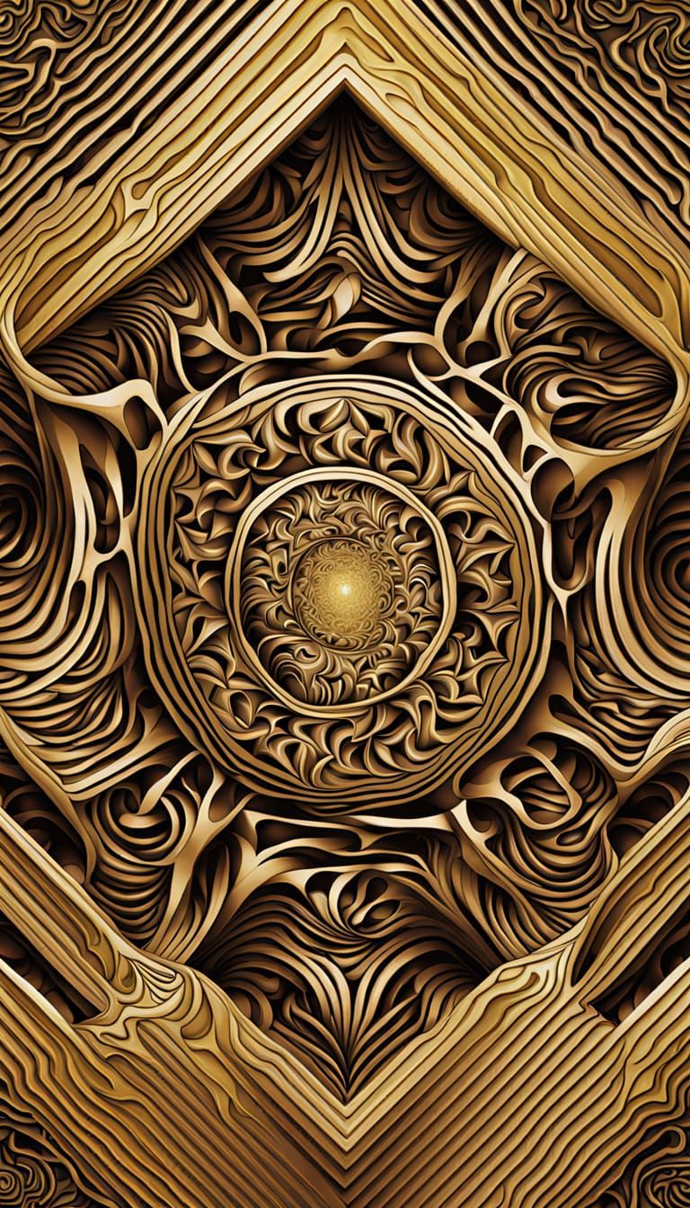 Golden Penrose Triangle Over Desert Landscape in Escher Styl...