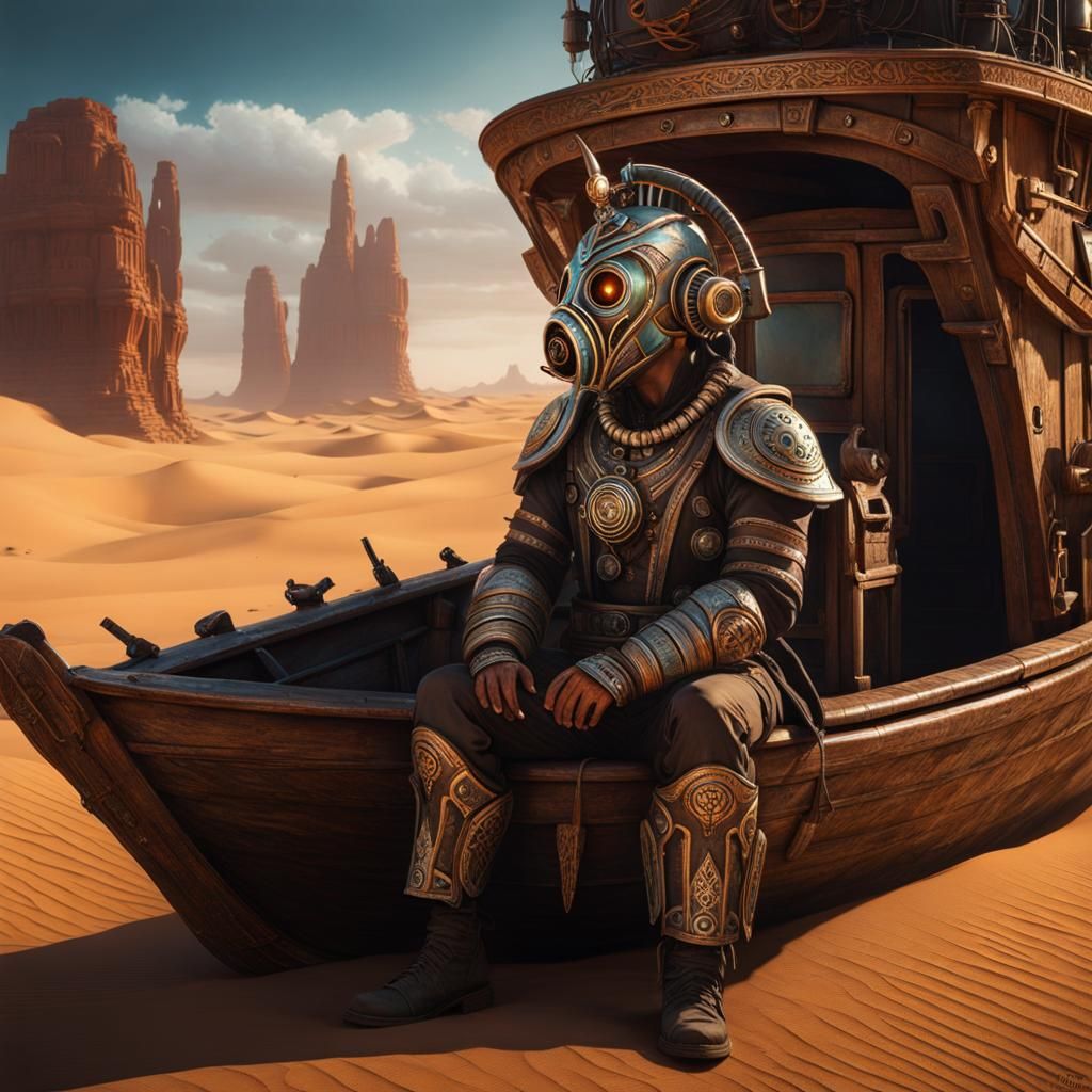 Desert Guardian Contemplates Life in Biopunk Style