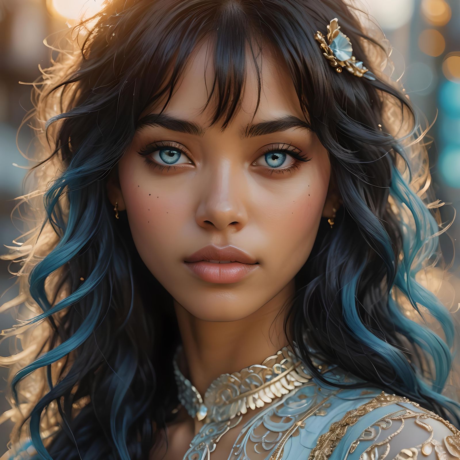 Hyperrealistic Portrait of a Beautiful Model in Golden Light
