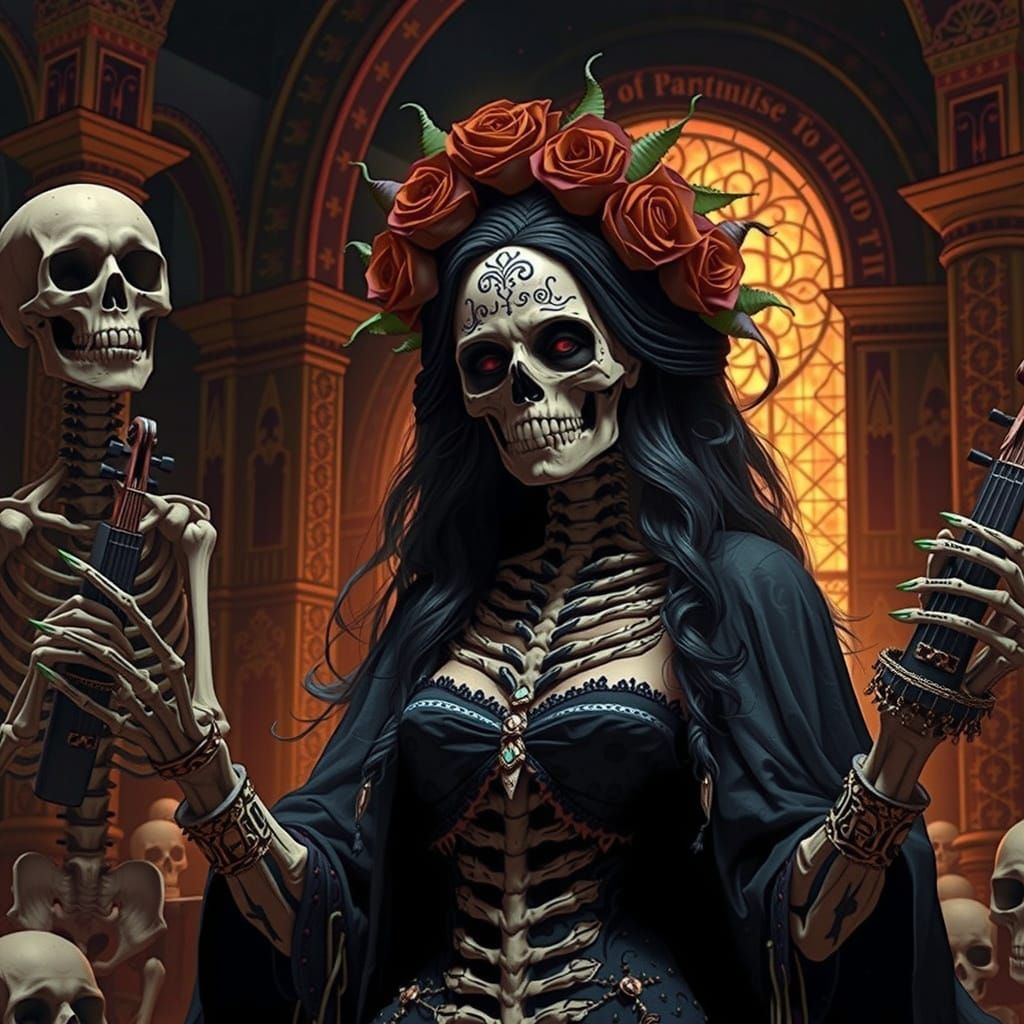 Dark Fantasy Death Goddess in Gothic Cathedral