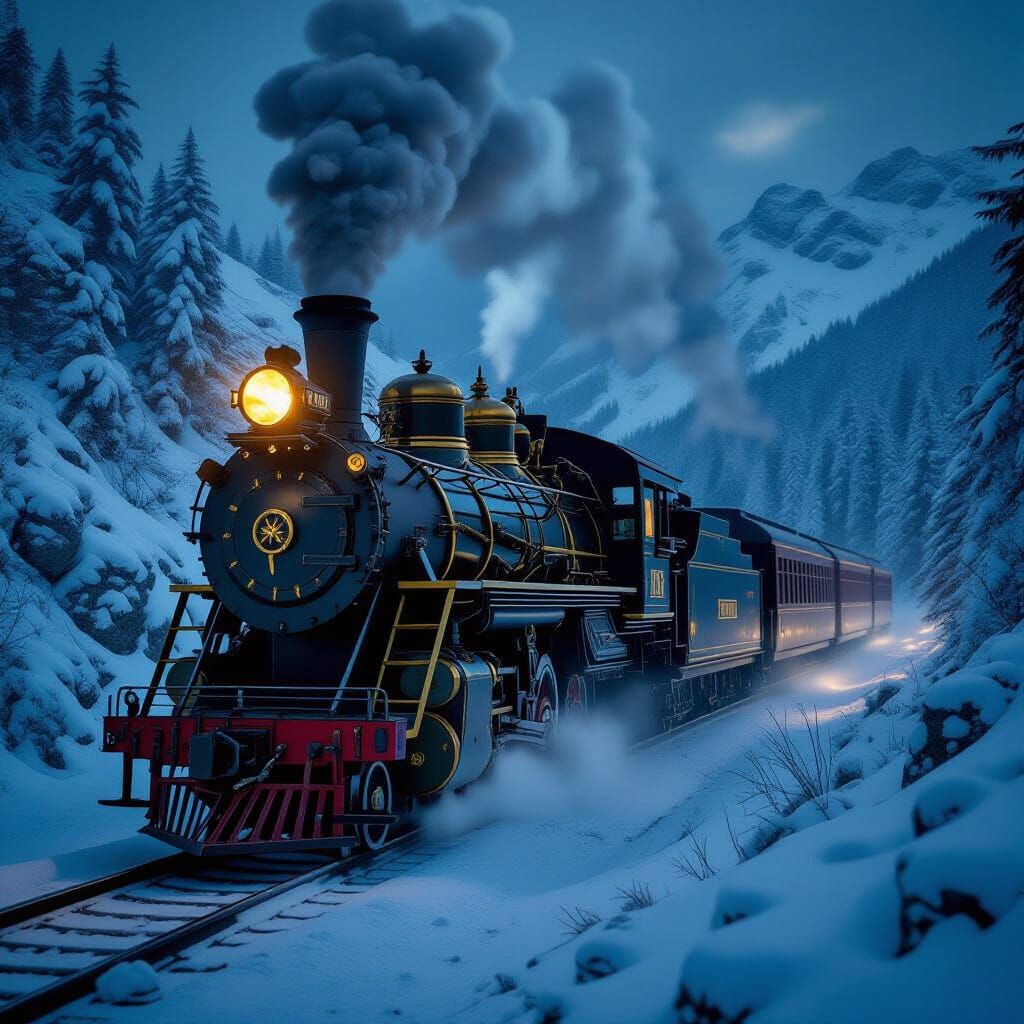 Steampunk Train Adventure in Snowy Mountains