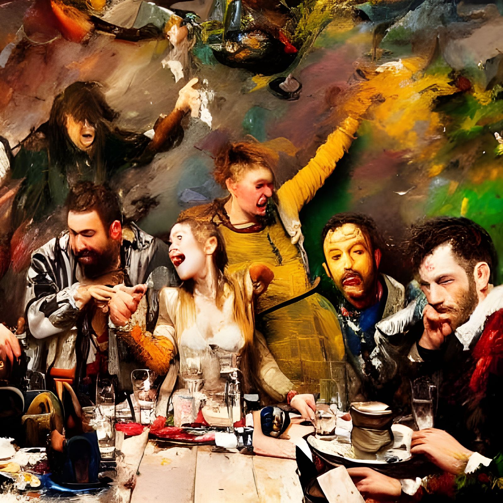 Shakespearean Actors' Post-Play Party: A Maximalist Painting