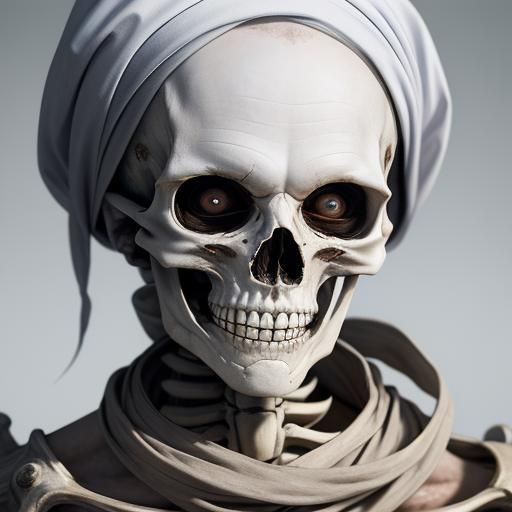 Sinister Skeleton Merchant Portrait in Studio Lighting