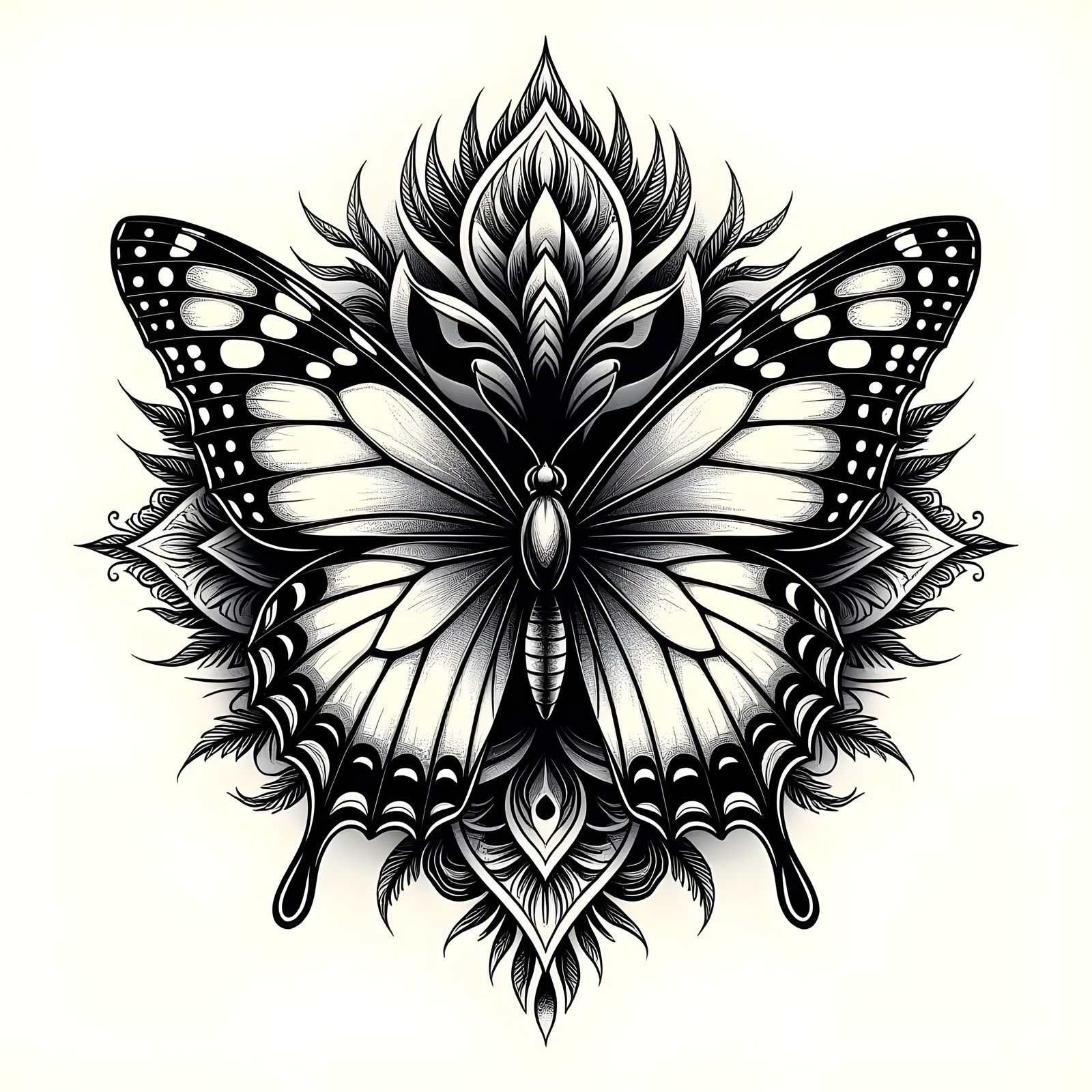 Geometric Butterfly with Tribal Tattoo Art