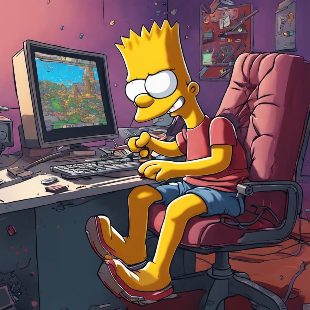 Hyperrealistic Bart Simpson Gaming Splash Art
