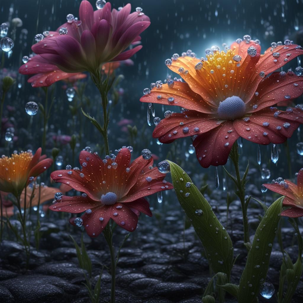 Dew-Kissed Flower: Detailed Matte Painting
