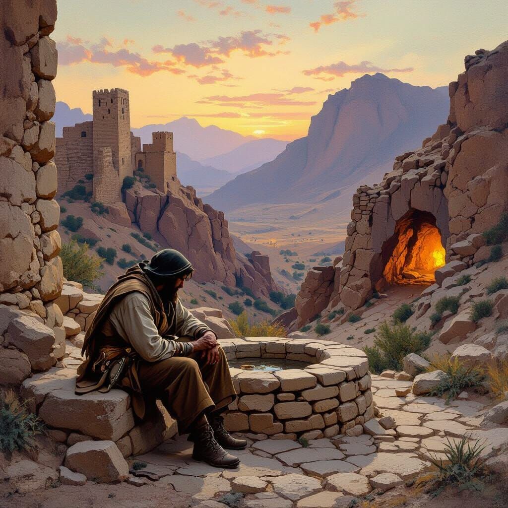 Algerian Desert Wayfarer in Oil Painting Style