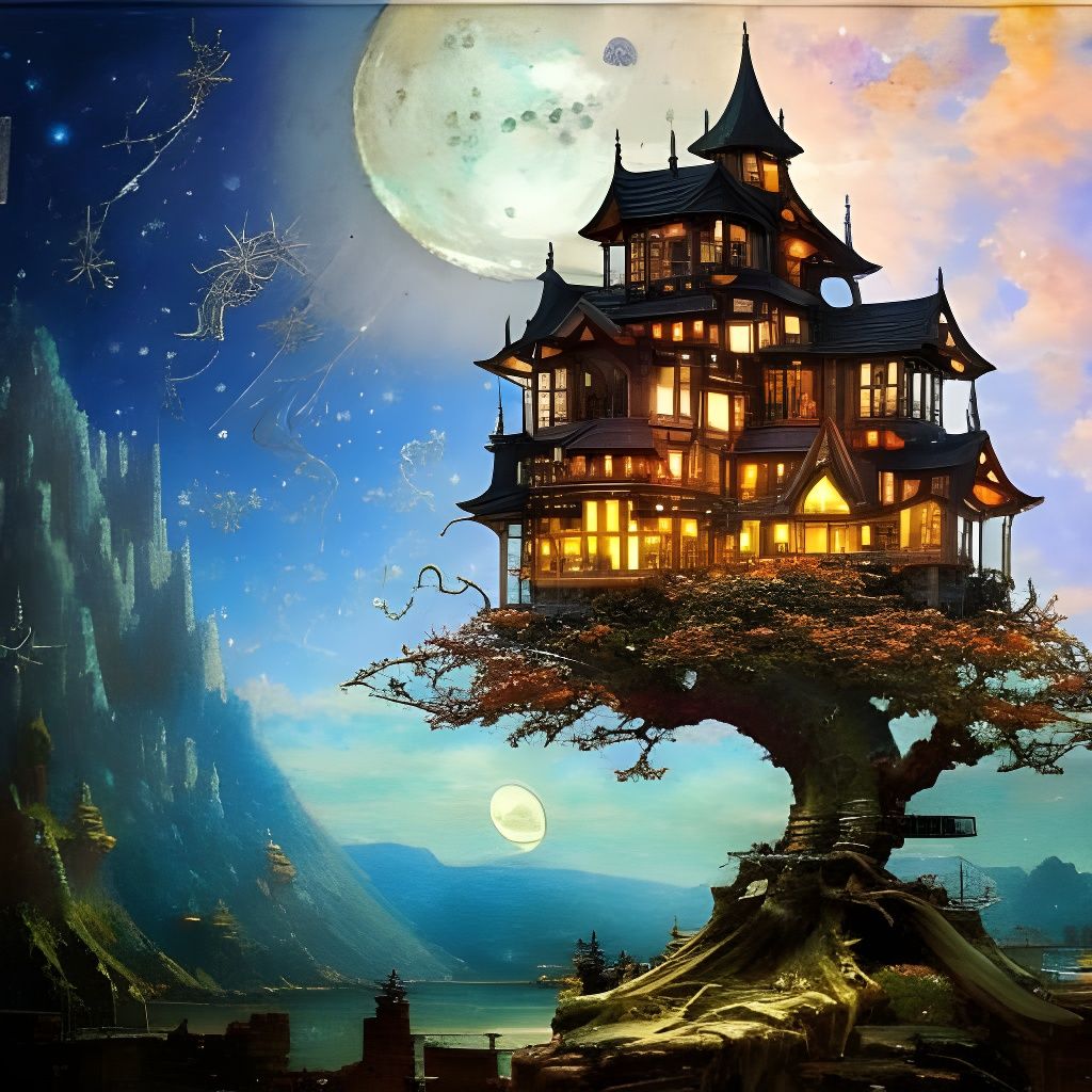 Clockpunk Bonsai Village in Glass Crystal Style