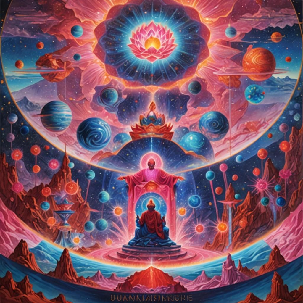 Astral Throne Under Lotus: Cosmic Illustration
