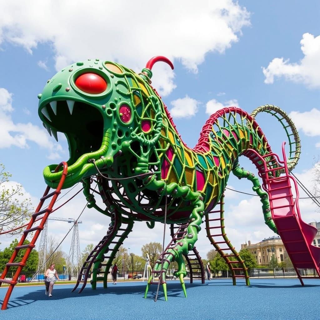 Surreal Alien Playground with Fractal Rainbow Design