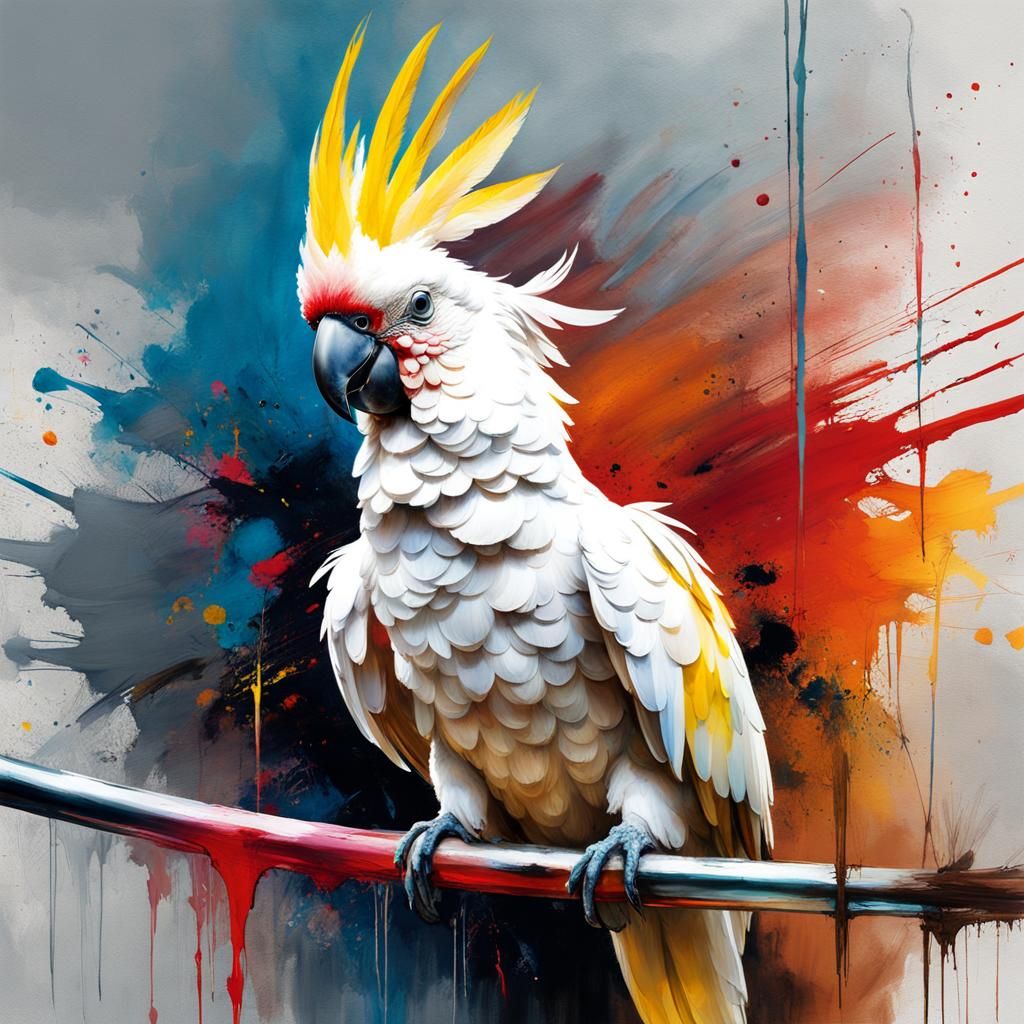 Playful Cockatoo with Toy in Watercolor Style