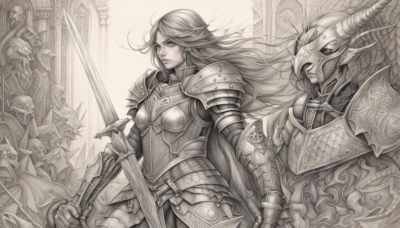 Woman Knight Battles Demon in Manga Style
