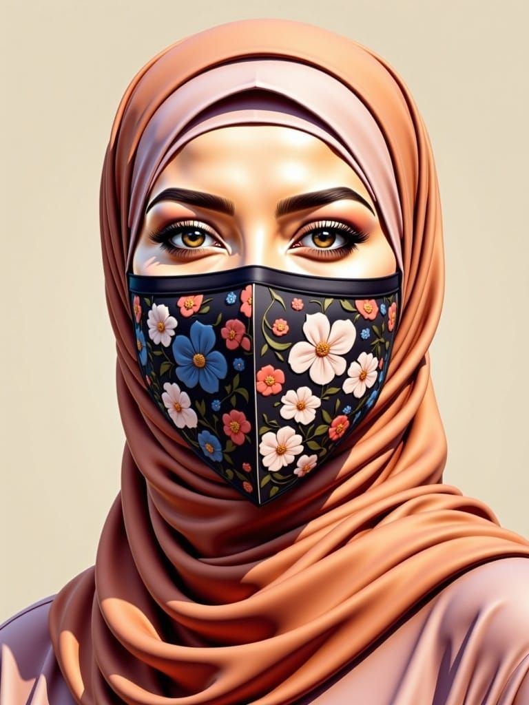 Serene Beauty in Headscarf with Mask