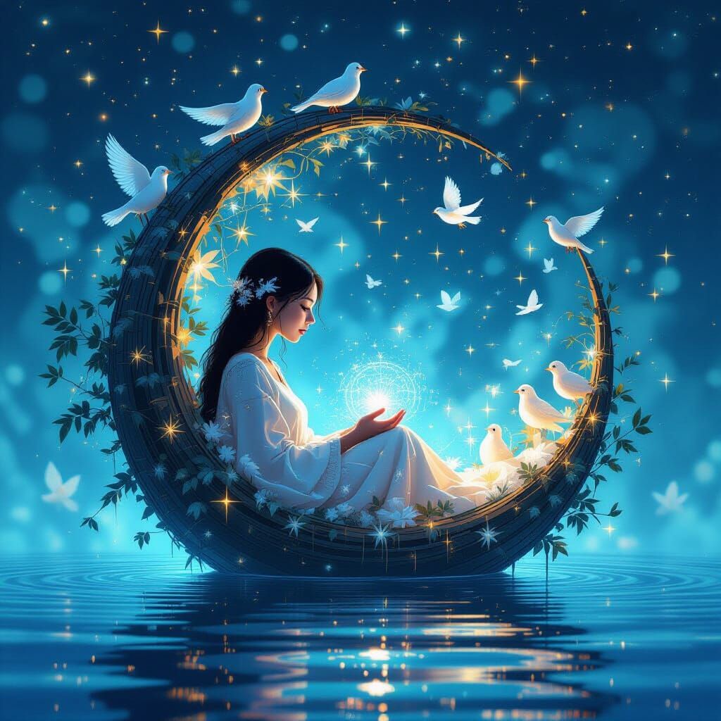 Dreamlike Glitch Art of Woman with Star Nest