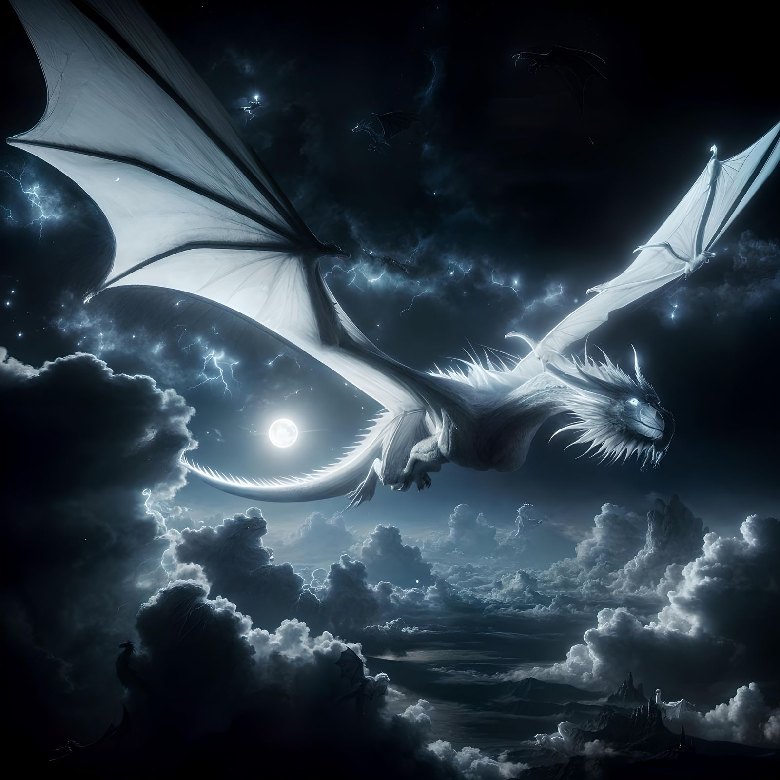 Luminescent Dragon Flight in Stormy Night