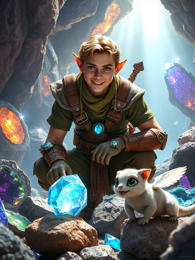 Thirovel and his little gemsniffing friend Pearl, looking for magic gems