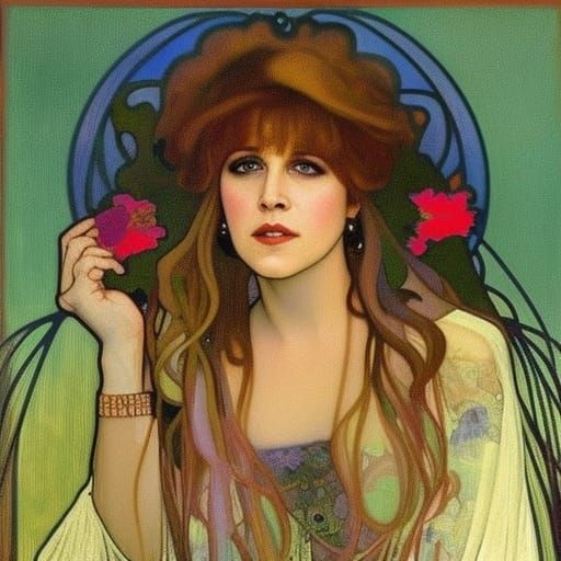 Stevie Nicks in Art Nouveau Floral Portrait