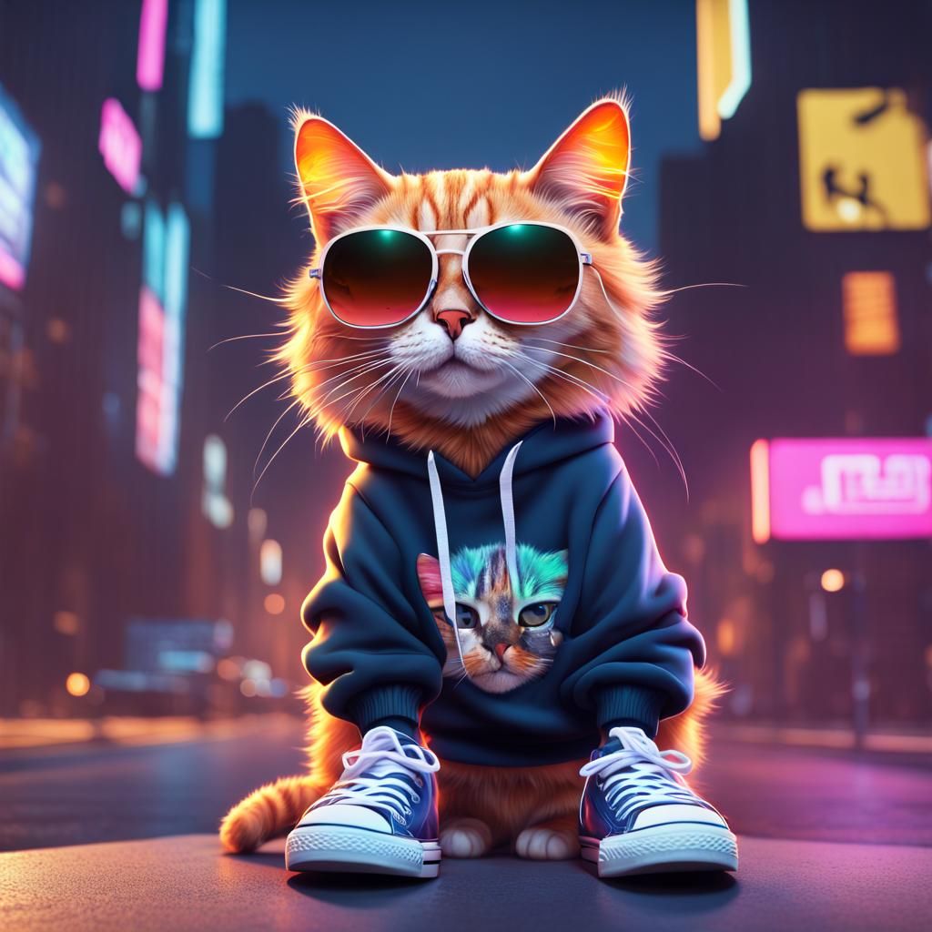 Stylish Cat in Hoodie and Sunglasses