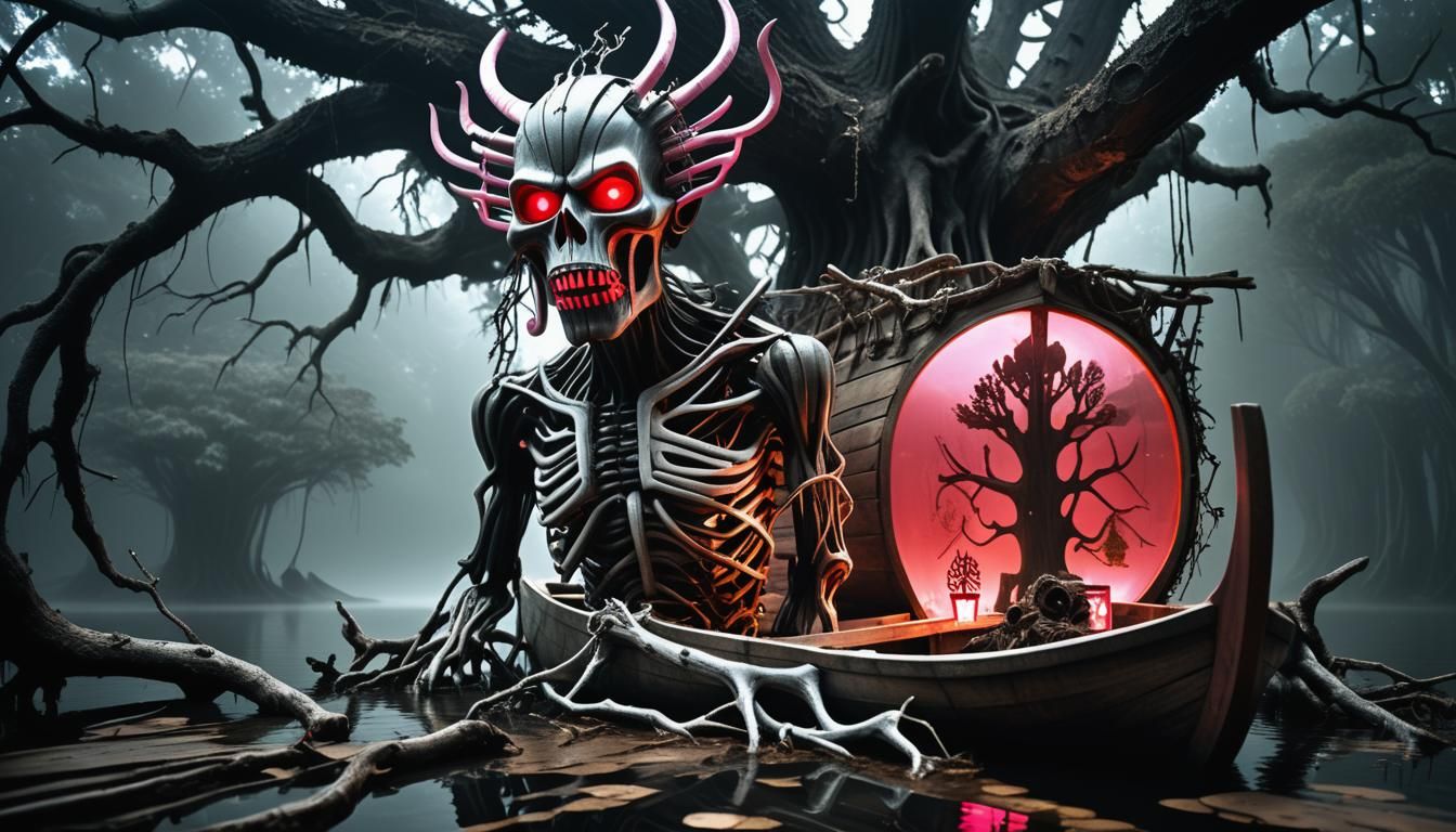 Surreal Demon Stranded in Tree of Masks