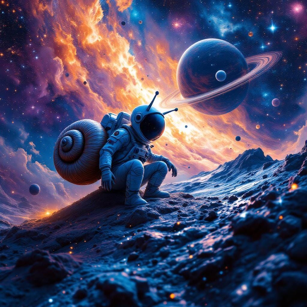 Snail Astronaut Exploring a Starry Galaxy