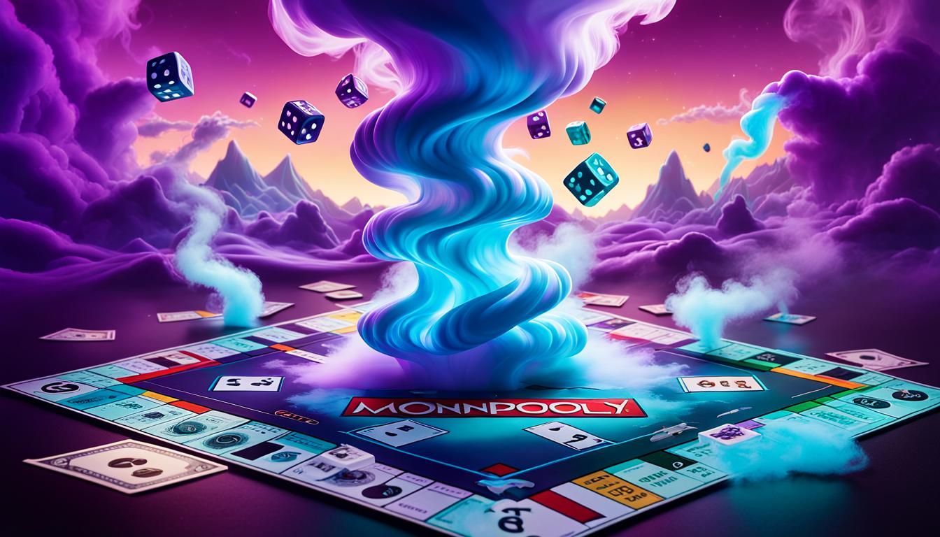 Celestial Monopoly Game with Ghostly Smoke Ribbons