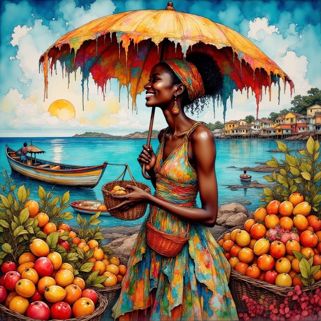 Accra Market Scene with Woman and Kelewele