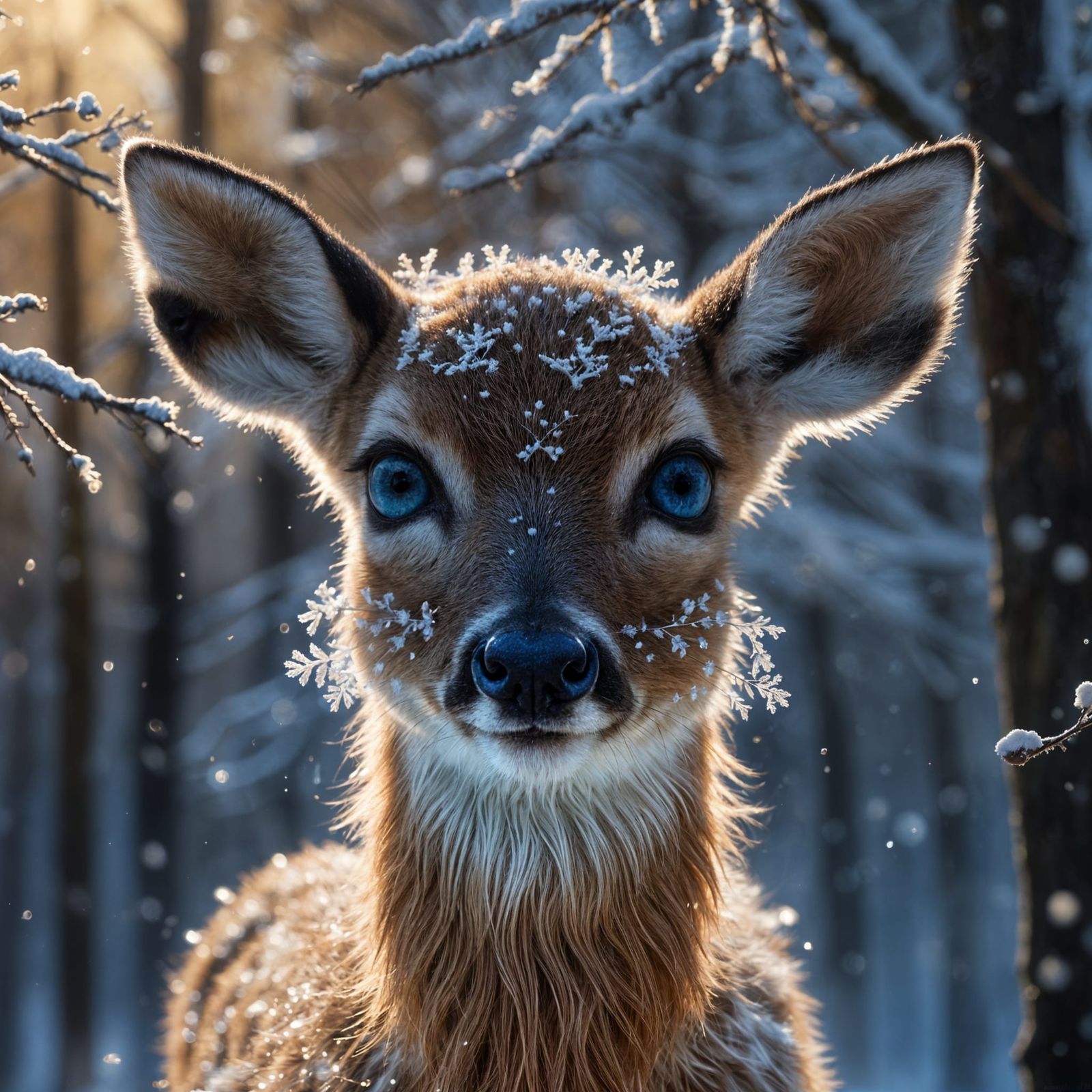 Soulful Fawn Glimmering in Winter Light
