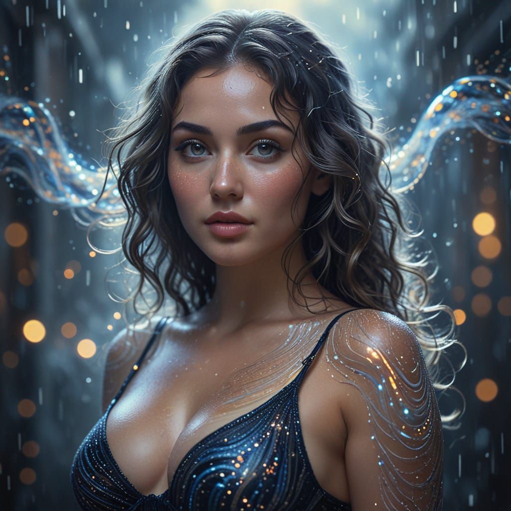 Digital Muse with Binary Skin and Code Hair