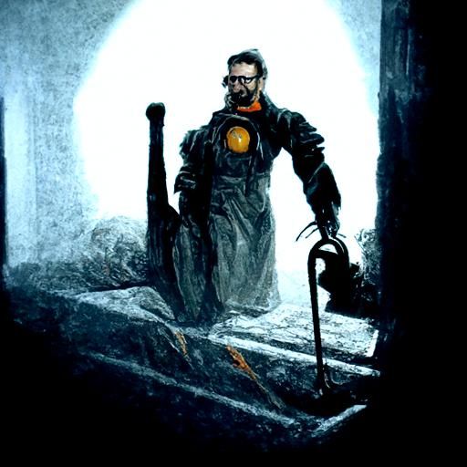 Horrifying Gordon Freeman in Gothic Horror Style
