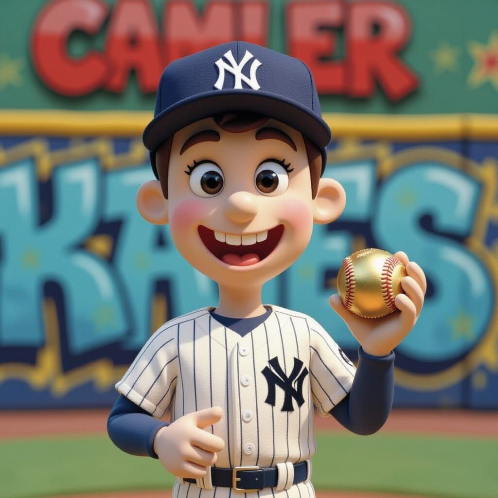 Claymation Boy Smiling Holding Golden Baseball