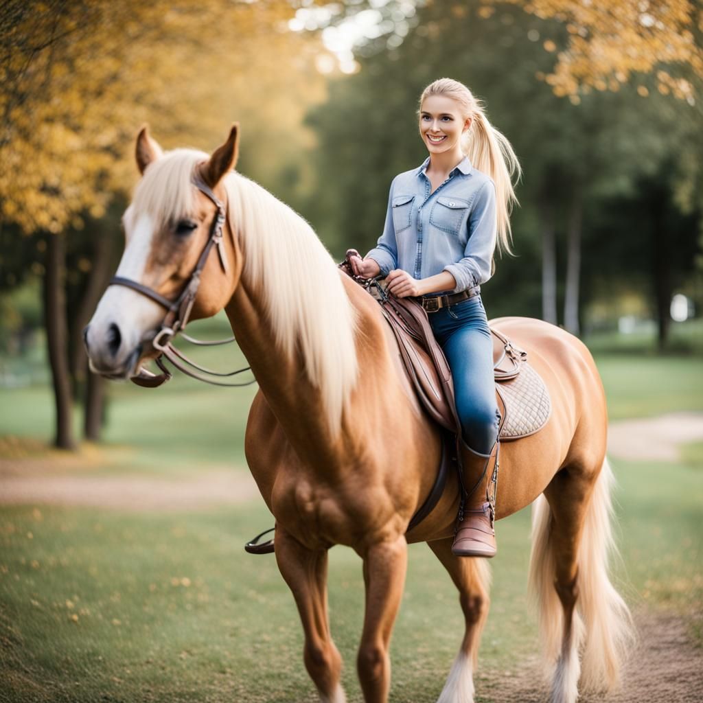 Woman with Horse in Park