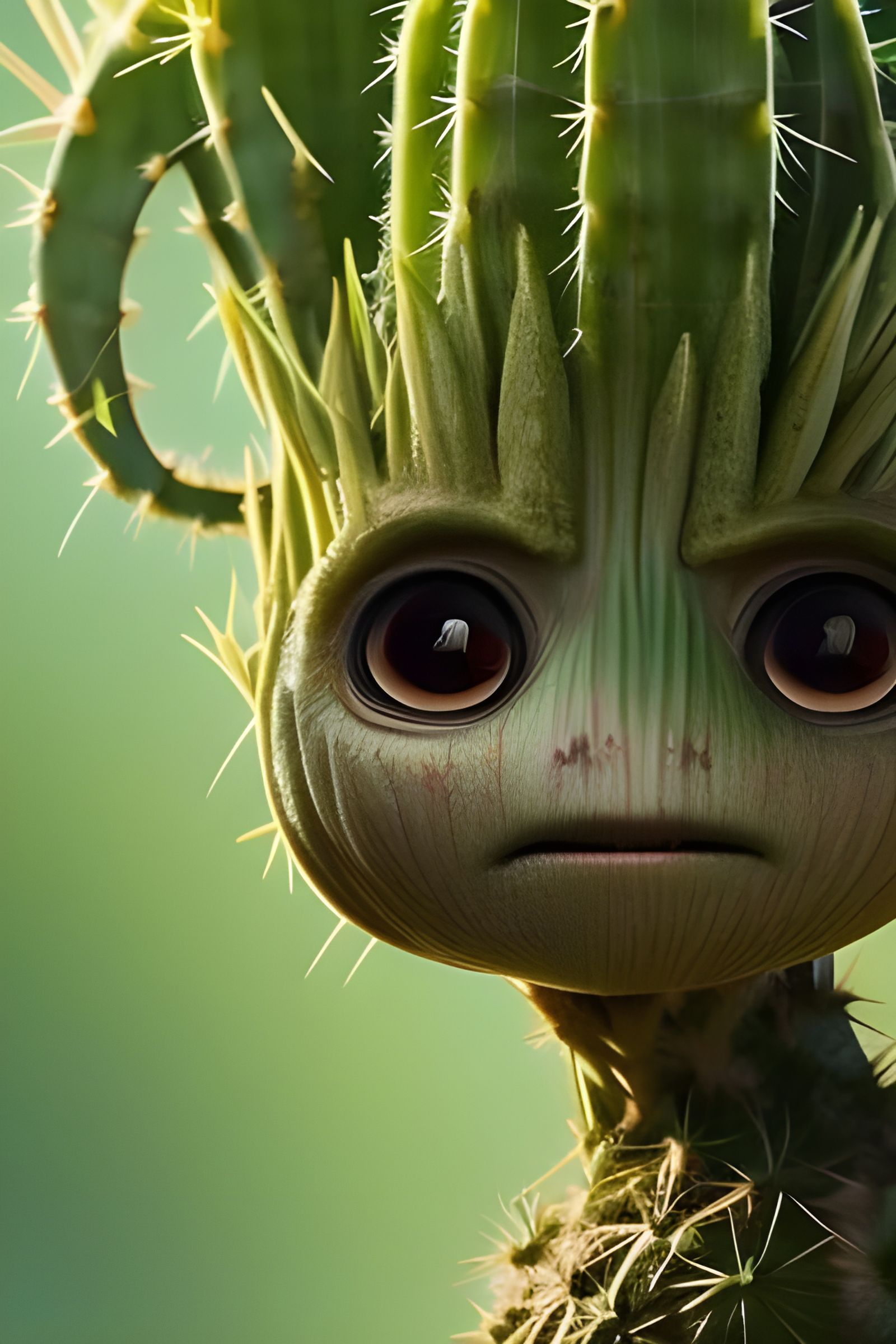 Cactus Creature with Blooming Head in Chibi Style